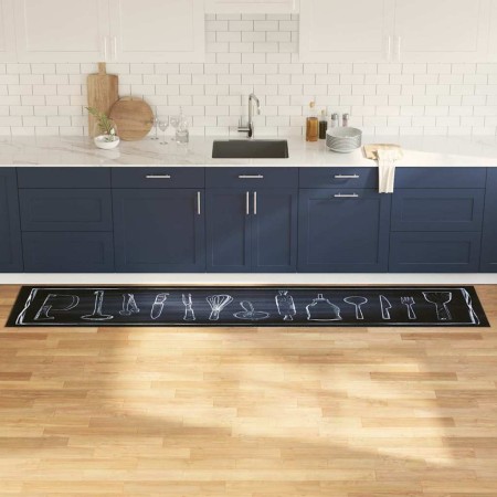 Alfombrilla de cocina Toile Negro 300 x 60 cm Terciopelo