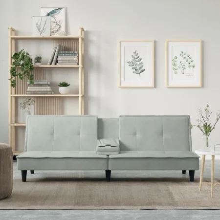 Hellgraues Samtschlafsofa mit Getränkehalter von vidaXL, Sofas - Ref: Foro24-351920, Preis: 298,42 €, Rabatt: %