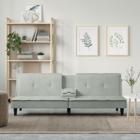 Light gray velvet sofa bed with cup holder by vidaXL, Sofas - Ref: Foro24-351920, Price: 306,70 €, Discount: %