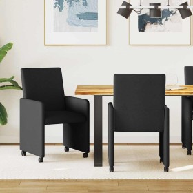 Sillas de comedor con rueda 2 pcs Negro 57 x 66 x 94 cm tela Sillas de comedor con rueda 2 pcs Negro 57 x 66 x 94 cm tela