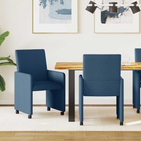 Sillas de comedor con rueda 2 pcs Azul 57 x 66 x 94 cm tela Sillas de comedor con rueda 2 pcs Azul 57 x 66 x 94 cm tela