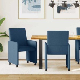 Sillas de comedor con rueda 2 pcs Azul 57 x 66 x 94 cm tela Sillas de comedor con rueda 2 pcs Azul 57 x 66 x 94 cm tela