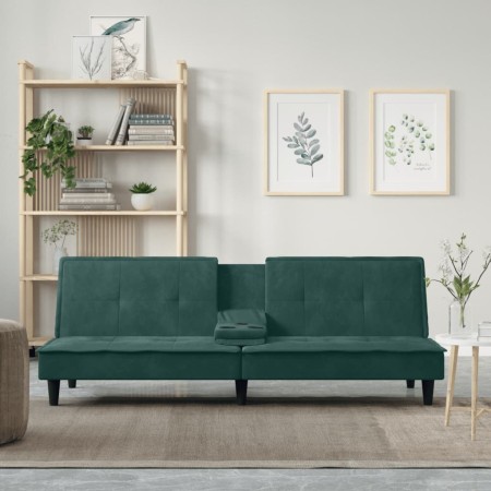 Dunkelgrünes Samtschlafsofa mit Getränkehalter von vidaXL, Sofas - Ref: Foro24-351922, Preis: 266,08 €, Rabatt: %