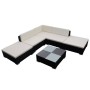 Set muebles de jardín y cojines 6 piezas ratán sintético negro