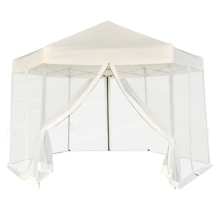 Carpa desplegable hexagonal 6 paredes blanco crema 3,6x3,1m en Carpas y cenadores | Comprar online en Foro24