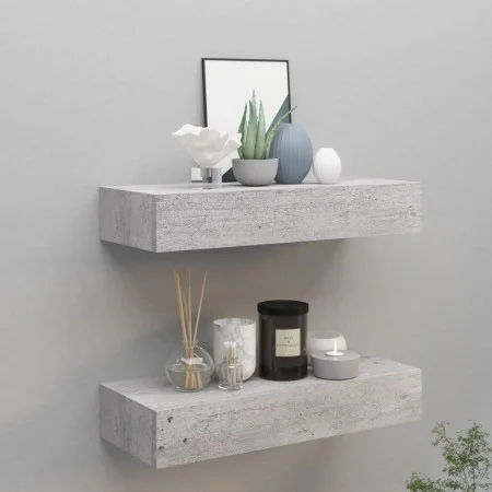 Wall shelf with drawer 2 units MDF gray concrete 60x23.5x10cm by vidaXL, Shelves and shelves - Ref: Foro24-330266, Price: 89,...