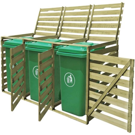 Cobertizo triple de contenedor de basura madera impregnada 240L