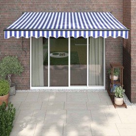 Toldo retráctil aluminio y tela azul y blanco 3x2,5 m Toldo retráctil aluminio y tela azul y blanco 3x2,5 m