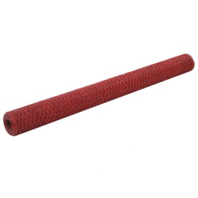 Alambrada de gallinero acero revestimiento PVC rojo 25x1,5 m