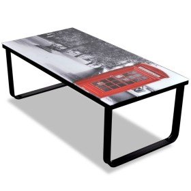 Mesa de centro superficie de vidrio con foto de cabina inglesa