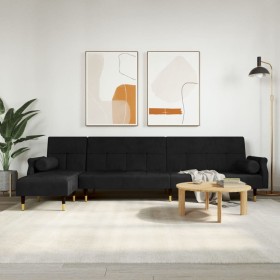 L-shaped black velvet sofa bed 271x140x70 cm by vidaXL, Sofas - Ref: Foro24-3157224, Price: 480,59 €, Discount: %