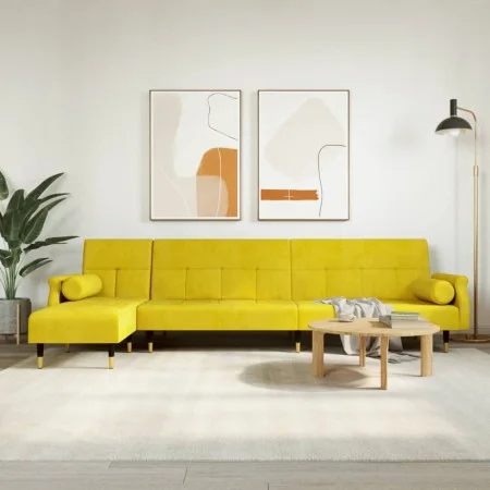 L-förmiges Schlafsofa aus gelbem Samt, 271 x 140 x 70 cm von vidaXL, Sofas - Ref: Foro24-3157225, Preis: 473,51 €, Rabatt: %