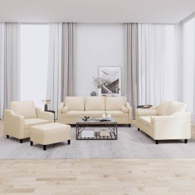 Juego de sofás con cojines 4 piezas tela crema