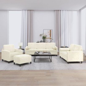 Juego de sofás con cojines 4 piezas terciopelo crema Juego de sofás con cojines 4 piezas terciopelo crema