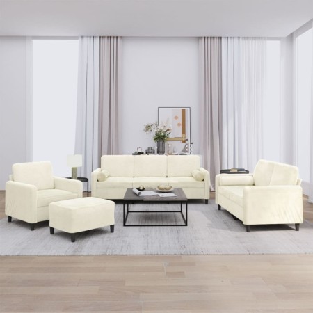 Juego de sofás con cojines 4 piezas terciopelo crema