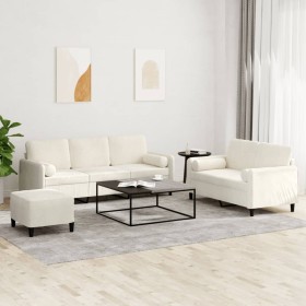 Juego de sofás con cojines 3 piezas terciopelo crema Juego de sofás con cojines 3 piezas terciopelo crema