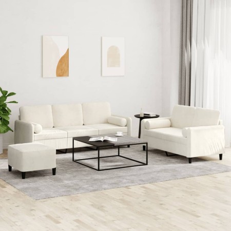 Juego de sofás con cojines 3 piezas terciopelo crema