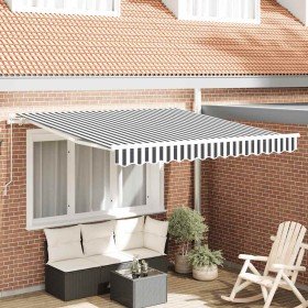 Toldo retráctil manual gris antracita y blanco 300x250 cm Toldo retráctil manual gris antracita y blanco 300x250 cm