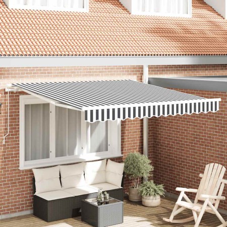 Toldo retráctil manual gris antracita y blanco 300x250 cm