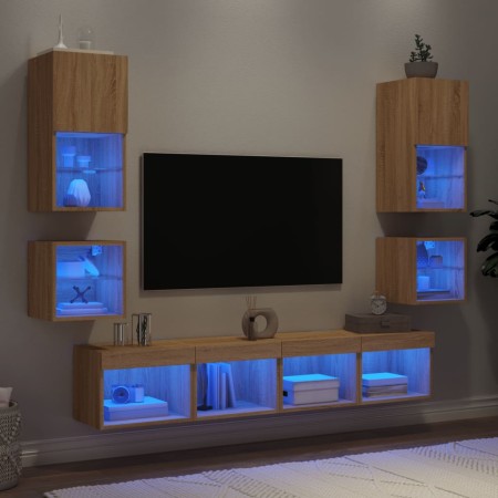 Muebles TV pared con LED 8 pzas madera ingeniería roble Sonoma en Muebles TV | Comprar online en Foro24