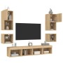 Muebles TV pared con LED 8 pzas madera ingeniería roble Sonoma en Muebles TV | Comprar online en Foro24
