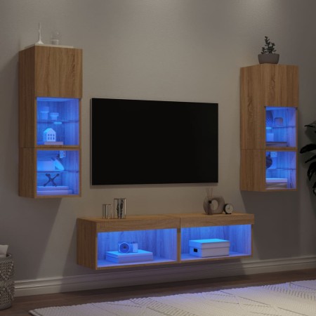Muebles TV pared con LED 6 pzas madera ingeniería roble Sonoma en Muebles TV | Comprar online en Foro24