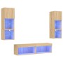Muebles TV pared con LED 6 pzas madera ingeniería roble Sonoma en Muebles TV | Comprar online en Foro24