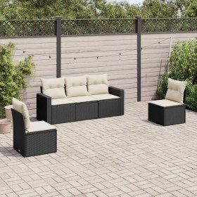 Set de muebles de jardín 5 pzas y cojines ratán sintético negro Set de muebles de jardín 5 pzas y cojines ratán sintético negro