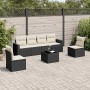 Set de comedor de jardín 7 pzas y cojines ratán sintético negro
