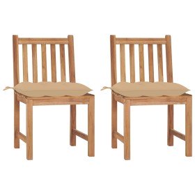 Sillas de jardín 2 unidades madera maciza de teca con cojines