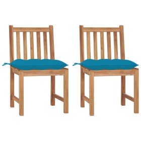 Sillas de jardín 2 unidades madera maciza de teca con cojines