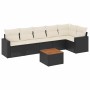 Set de comedor de jardín 7 pzas y cojines ratán sintético negro
