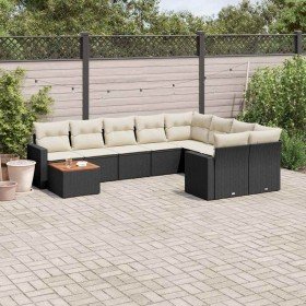 Set de sofás de jardín 10 pzas cojines ratán sintético negro Set de sofás de jardín 10 pzas cojines ratán sintético negro
