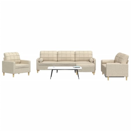 Juego de sofá 4 piezas con reposapiés y cojines tela crema en Sofás | Comprar online en Foro24