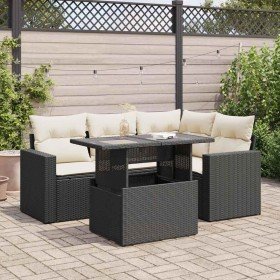 Set de muebles de jardín 5 pzas y cojines ratán sintético negro