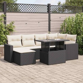 Set de sofás de jardín 7 pzas con cojines ratán sintético negro
