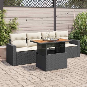 Set de muebles de jardín 5 pzas y cojines ratán sintético negro Set de muebles de jardín 5 pzas y cojines ratán sintético negro