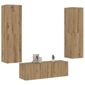 Muebles de TV de pared 3 uds madera ingeniería roble artesanal