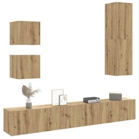 Mueble para TV de pared madera contrachapada artesanal 5 piezas Mueble para TV de pared madera contrachapada artesanal 5 piezas
