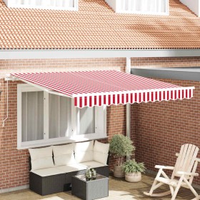 Toldo Retráctil Rojo y Blanco 300 x 250 cm Poliéster, Metal Toldo Retráctil Rojo y Blanco 300 x 250 cm Poliéster, Metal