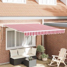 Toldo Retráctil Rojo y Blanco 300 x 250 cm Poliéster, Metal Toldo Retráctil Rojo y Blanco 300 x 250 cm Poliéster, Metal