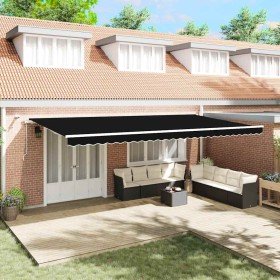 Toldo Retráctil Negro 600 x 300 cm Tela y Metal Toldo Retráctil Negro 600 x 300 cm Tela y Metal