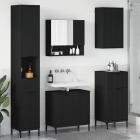 Juego de muebles de baño Negro Madera Compuesta, Metal