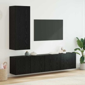 Conjunto de mueble para TV de pared 5 pcs Roble negro