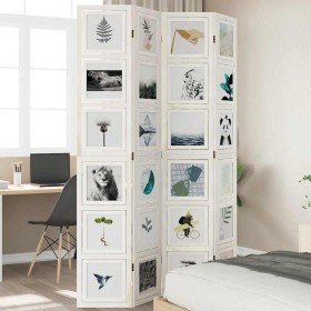 Biombo separador de 4 paneles madera maciza Paulownia blanco