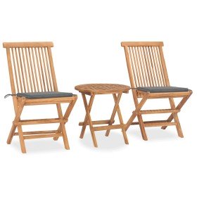 Set comedor de jardín plegable 3 piezas madera de teca cojines