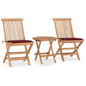 Set comedor de jardín plegable 3 piezas madera de teca cojines