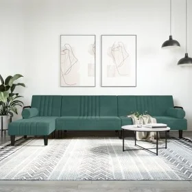 L-förmiges Schlafsofa aus dunkelgrünem Samt, 260 x 140 x 70 cm von vidaXL, Sofas - Ref: Foro24-3157244, Preis: 414,91 €, Raba...