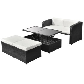 Set de muebles de jardín 4 pzas y cojines ratán sintético negro