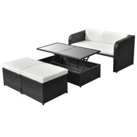 Set de muebles de jardín 4 pzas y cojines ratán sintético negro